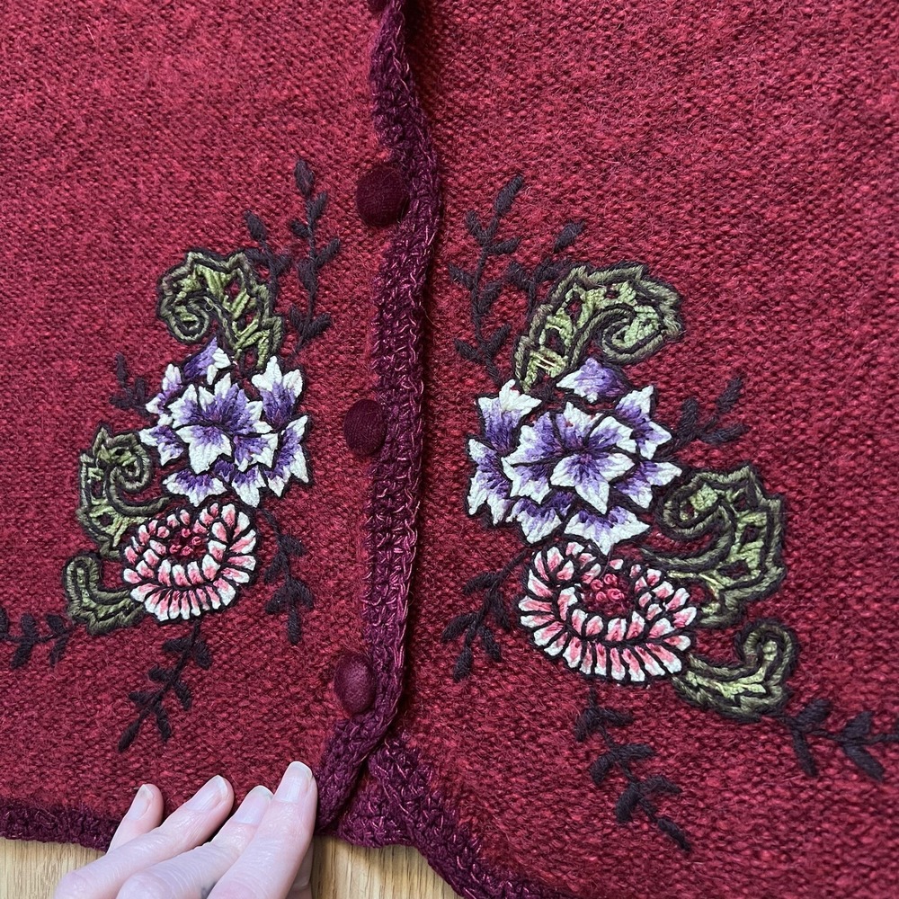 90s Susan Bristol Wool Blend Sweater Vest Hand Embroidered Womens Small Vintage - Picture 6 of 9